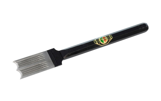 Plugging Chisel with Notched Face in Germany. High carbon steel - Tempered to Rc61 Rockwell. Made in Germany. Model No. 1720-2.0MM. 2 mm Thickness. 32 mm Width.