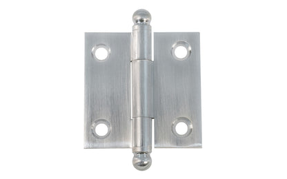 Classic Solid Brass Ball-Tip Cabinet Hinge ~ 1-1/2" x 1-1/2". Full mortise extruded hinges. 3/32" heavy duty leaf thickness gauge. Non-removable fixed hinge pin with ball tips. High quality thick cabinet hinge with ball tips. Brushed chrome finish.