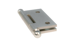 Classic Solid Brass Ball-Tip Cabinet Hinge ~ 1-1/2" x 1-1/2". Full mortise extruded hinges. 3/32" heavy duty leaf thickness gauge. Non-removable fixed hinge pin with ball tips. High quality thick cabinet hinge with ball tips. Brushed nickel finish. Side View.
