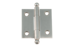 Classic Solid Brass Ball-Tip Cabinet Hinge ~ 1-1/2" x 1-1/2". Full mortise extruded hinges. 3/32" heavy duty leaf thickness gauge. Non-removable fixed hinge pin with ball tips. High quality thick cabinet hinge with ball tips. Brushed nickel finish.