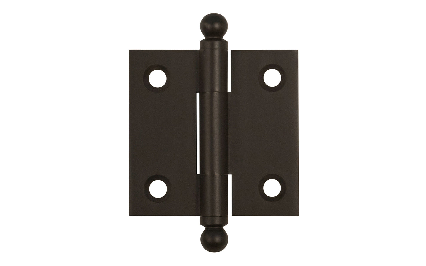 Classic Solid Brass Ball-Tip Cabinet Hinge ~ 1-1/2" x 1-1/2". Full mortise extruded hinges. 3/32" heavy duty leaf thickness gauge. Non-removable fixed hinge pin with ball tips. High quality thick cabinet hinge with ball tips. Oil rubbed bronze finish.