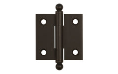 Classic Solid Brass Ball-Tip Cabinet Hinge ~ 1-1/2" x 1-1/2". Full mortise extruded hinges. 3/32" heavy duty leaf thickness gauge. Non-removable fixed hinge pin with ball tips. High quality thick cabinet hinge with ball tips. Oil rubbed bronze finish.