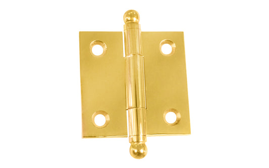 Classic Solid Brass Ball-Tip Cabinet Hinge ~ 1-1/2" x 1-1/2". Full mortise extruded hinges. 3/32" heavy duty leaf thickness gauge. Non-removable fixed hinge pin with ball tips. High quality thick cabinet hinge with ball tips. Unlacquered brass (will patina over time). Un-lacquered brass. Non-lacquered brass. 