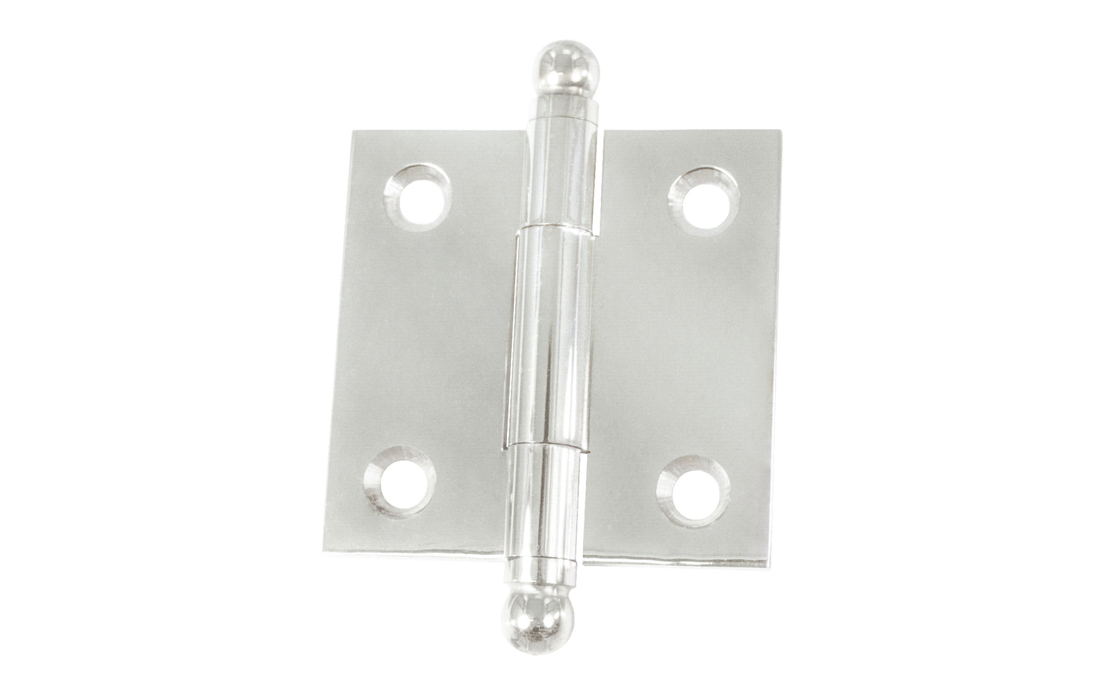 Classic Solid Brass Ball-Tip Cabinet Hinge ~ 1-1/2" x 1-1/2". Full mortise extruded hinges. 3/32" heavy duty leaf thickness gauge. Non-removable fixed hinge pin with ball tips. High quality thick cabinet hinge with ball tips. Polished Chrome finish