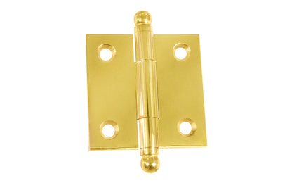 Classic Solid Brass Ball-Tip Cabinet Hinge ~ 1-1/2" x 1-1/2". Full mortise extruded hinges. 3/32" heavy duty leaf thickness gauge. Non-removable fixed hinge pin with ball tips. High quality thick cabinet hinge with ball tips. Lacquered Brass finish.