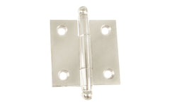 Classic Solid Brass Ball-Tip Cabinet Hinge ~ 1-1/2" x 1-1/2". Full mortise extruded hinges. 3/32" heavy duty leaf thickness gauge. Non-removable fixed hinge pin with ball tips. High quality thick cabinet hinge with ball tips. Polished nickel finish.