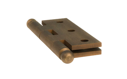 Classic Solid Brass Ball-Tip Cabinet Hinge ~ 2" x 1-1/2". Full mortise extruded hinges. 3/32" heavy duty leaf thickness gauge. Non-removable fixed hinge pin with ball tips. High quality thick cabinet hinge with ball tips. Antique Brass finish. Side View