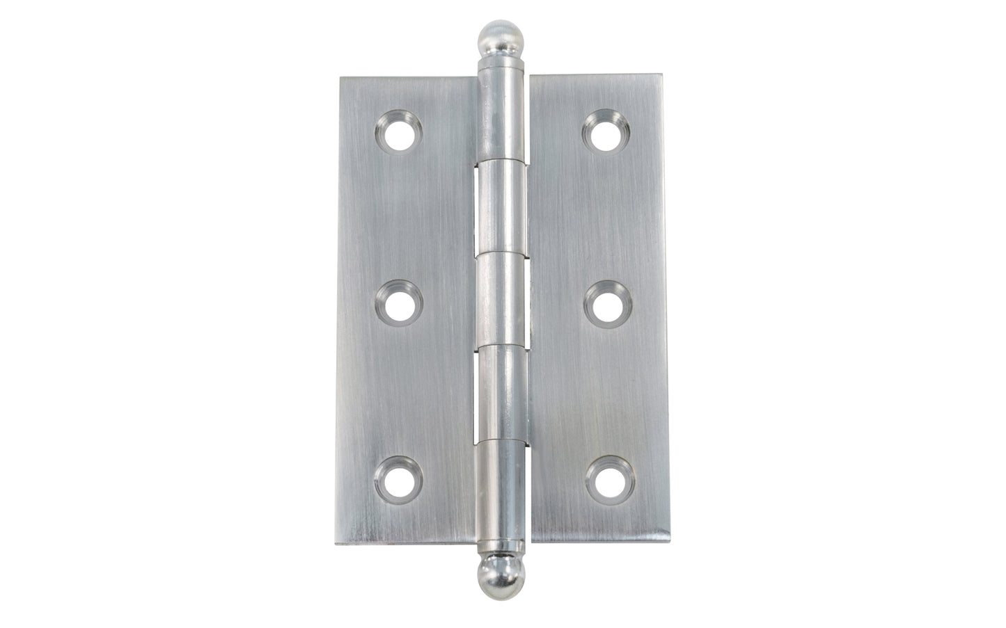 Classic Solid Brass Ball-Tip Cabinet Hinge ~ 2-1/2" x 1-3/4". Full mortise extruded hinges. 3/32" heavy duty leaf thickness gauge. Non-removable fixed hinge pin with ball tips. High quality thick cabinet hinge with ball tips. Brushed Chrome finish.