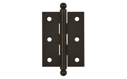 Classic Solid Brass Ball-Tip Cabinet Hinge ~ 2" x 1-1/2". Full mortise extruded hinges. 3/32" heavy duty leaf thickness gauge. Non-removable fixed hinge pin with ball tips. High quality thick cabinet hinge with ball tips. Oil Rubbed Bronze finish.