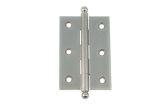 Classic Solid Brass Ball-Tip Cabinet Hinge ~ 2-1/2" x 1-3/4". Full mortise extruded hinges. 3/32" heavy duty leaf thickness gauge. Non-removable fixed hinge pin with ball tips. High quality thick cabinet hinge with ball tips. Brushed Nickel finish.