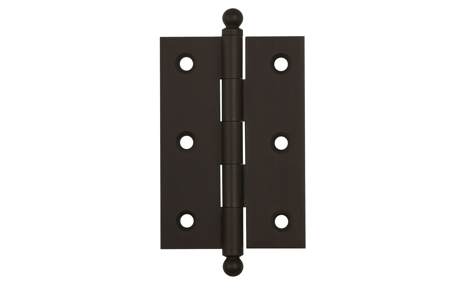 Classic Solid Brass Ball-Tip Cabinet Hinge ~ 2-1/2" x 1-3/4". Full mortise extruded hinges. 3/32" heavy duty leaf thickness gauge. Non-removable fixed hinge pin with ball tips. High quality thick cabinet hinge with ball tips. Oil Rubbed Bronze finish.