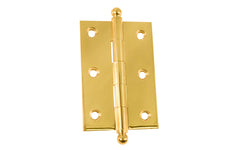 Classic Solid Brass Ball-Tip Cabinet Hinge ~ 2-1/2" x 1-3/4". Full mortise extruded hinges. 3/32" heavy duty leaf thickness gauge. Non-removable fixed hinge pin with ball tips. High quality thick cabinet hinge with ball tips. Unlacquered brass (will patina over time). Un-lacquered brass. Non-lacquered brass.