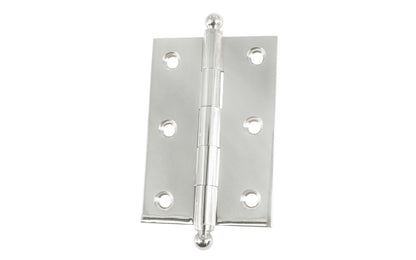 Classic Solid Brass Ball-Tip Cabinet Hinge ~ 2-1/2" x 1-3/4". Full mortise extruded hinges. 3/32" heavy duty leaf thickness gauge. Non-removable fixed hinge pin with ball tips. High quality thick cabinet hinge with ball tips. Polished  Chrome finish.
