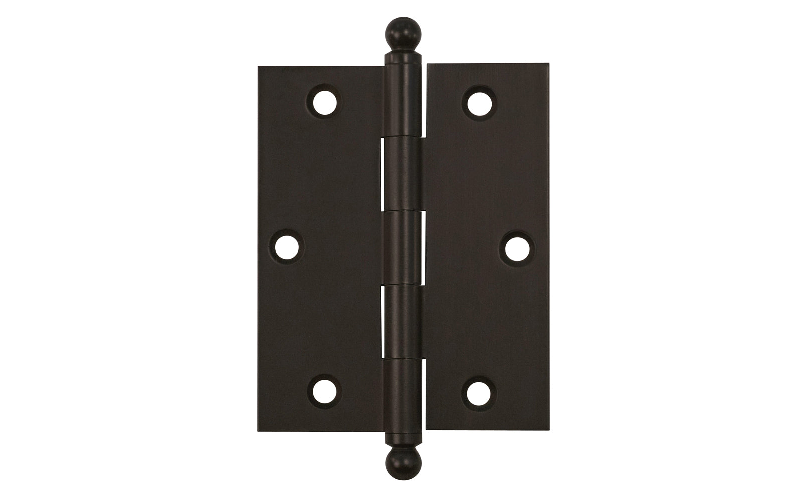 Classic Solid Brass Ball-Tip Cabinet Hinge ~ 2-1/2" x 2". Full mortise extruded hinges. 3/32" heavy duty leaf thickness gauge. Non-removable fixed hinge pin with ball tips. High quality thick cabinet hinge with ball tips. Oil rubbed bronze finish.