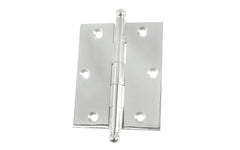 Classic Solid Brass Ball-Tip Cabinet Hinge ~ 2-1/2" x 2". Full mortise extruded hinges. 3/32" heavy duty leaf thickness gauge. Non-removable fixed hinge pin with ball tips. High quality thick cabinet hinge with ball tips. Polished Chrome finish.
