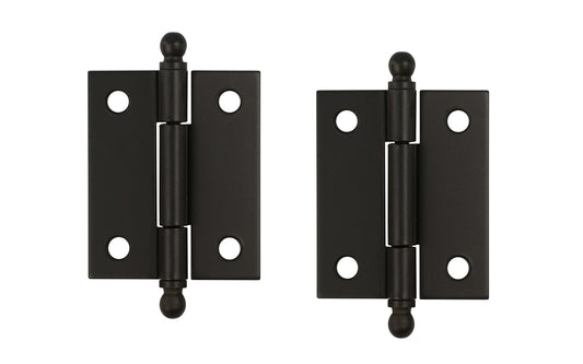 Traditional & classic ball-tip steel cabinet hinges with loose pins. Removable hinge pins makes for easy installation when working with cabinets. 1-15/16" high x 1-5/8" wide. Sold as a pair of hinges. Oil Rubbed Bronze finish.