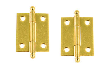 Traditional & classic ball-tip steel cabinet hinges with loose pins. Removable hinge pins makes for easy installation when working with cabinets. 1-15/16" high x 1-5/8" wide. Sold as a pair of hinges. Plated Brass Finish.