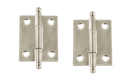 Traditional & classic ball-tip steel cabinet hinges with loose pins. Removable hinge pins makes for easy installation when working with cabinets. 1-15/16" high x 1-5/8" wide. Sold as a pair of hinges. Polished Nickel Finish