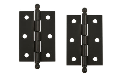 Traditional & classic ball-tip steel cabinet hinges with loose pins. Removable hinge pins which makes for easy installation when working with cabinets. 2-7/16" high x 1-3/4" wide. Sold as a pair. Oil Rubbed Bronze Finish.
