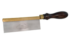 This "Gents Saw" is a high quality saw made by Crown Tools in England. It's a small dovetail back saw with 17 TPI with a narrow kerf for fine joints & dovetails, model making, etc. 6" (152 mm) blade length. Blade is made of high quality carbon steel. Brass backing. Model No. 186. Made in Sheffield, England. 