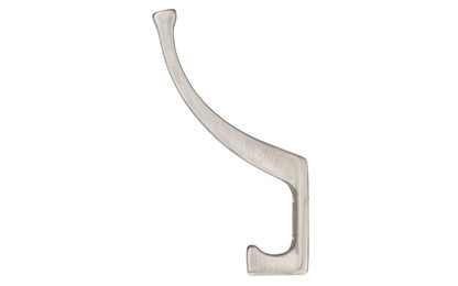 Vintage-style brushed nickel tree hook. Great for kitchens, bathrooms, hallways, hall trees, furniture, bedrooms. Made of solid brass material, the hook is durable for clothing, towels, bags. satin nickel finish. Timeless classic hook. Mission Style / Arts & Crafts, Craftsman Style. Reproduction Hardware.