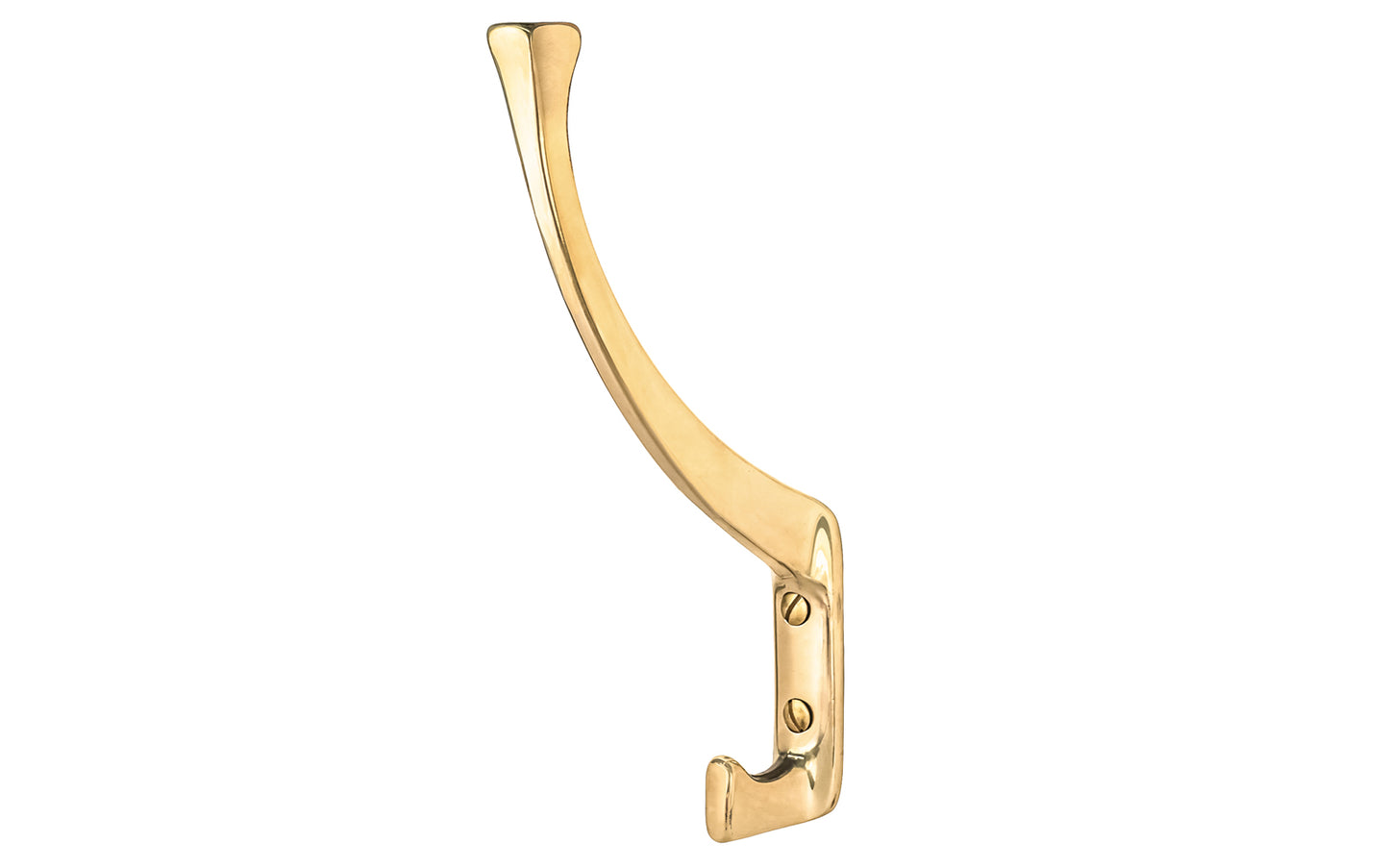 Vintage-style unlacquered brass hall tree hook. Great for kitchens, bathrooms, hallways, hall trees, furniture, bedrooms. Made of solid brass material, the hook is durable for clothing, towels, bags. Non-lacquered brass (will patina over time). Timeless classic hook. Mission Style / Arts & Crafts, Craftsman Style.