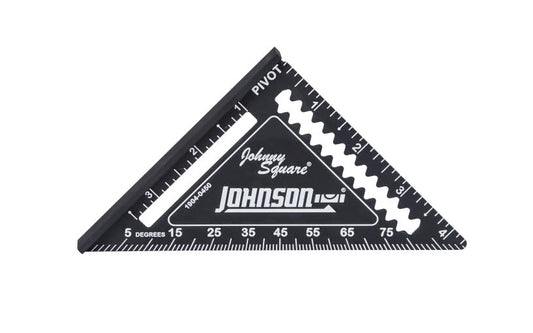 Johnson Level Model 1904-0450. Solid aluminum body with CNC machined edges for greater accuracy & durability. EZ Read laser etched high visible graduations & numbers. 1/4" & 3/8" dual heel sizes for quick & easy marking. Anti-glare protective coating. 2x4 board dimension markers. Johnson finish square. 049448904044