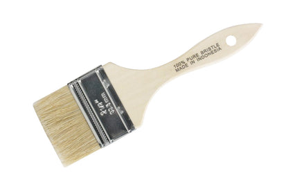 This 2-1/2" Bristle Chip Brush is made with white natural bristles for use with oil-based paints, stains, & finishes. Also excellent for use as parts cleaning brushes or to apply adhesives. Sanded wood handle & tin-plated ferrule. 2-1/2" wide chip brush. 100% pure bristle. 009326786018