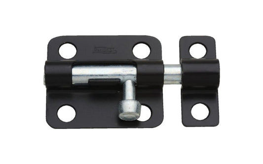 This 2-1/2" Black Finish Barrel Bolt is designed for security applications on lightweight doors, chests, & cabinets. Use on vertical, horizontal, left or right hand applications. Includes six black phillips screws. 2-1/2" width x 1-1/2" height. National Hardware Model No. N151-431. 038613151437