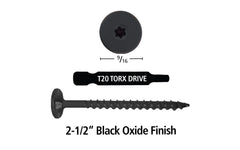 FastCap 2-1/2" Black Powerhead Cabinet Screws - T20 Torx Head ~ 50 Pack