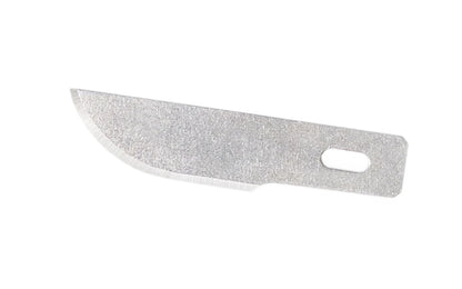 Excel #22 Curved Edge Knife Blades - 5 Pack. Made of sharp high carbon steel. Great for use on board, linoleum, foam core, plastic, cardboard, plaster cast, cork, metal, stone, wood, balsa wood, rubber, wax, clay. Fits K2,  K5,  K6 Excel Knives. Made by Excel Blades. 098171200220. Made in USA.
