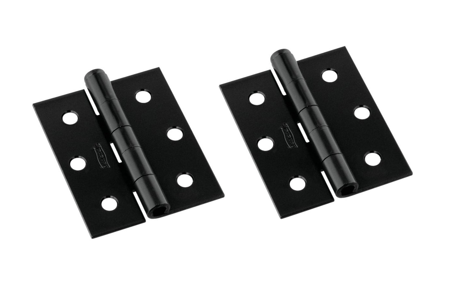 3" Black Finish Screen / Storm Door Hinges sold in a 2 pack. Button tip, loose pin, un-swaged, reversible hinge. Use full-surface, half-surface, half-mortise or for offset where door & jamb are not flush. Screw holes countersunk on both sides of each leaf. Size: 3" x 2-1/2". Includes flat head screws. National Hardware Model No. N115-451.