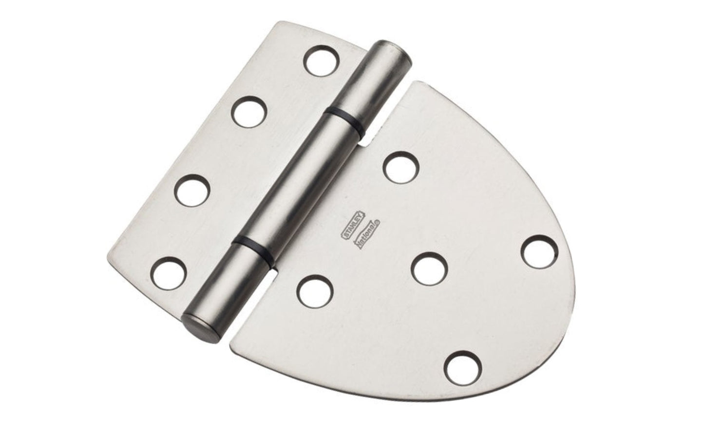 3-5/8" Satin Nickel Heavy Duty Gate Hinge. For gates, sheds, & barn doors. WeatherGuard for maximum protection from the outdoor elements. Safe working load 48 lbs. National Catalog Model V4870. 038613900257