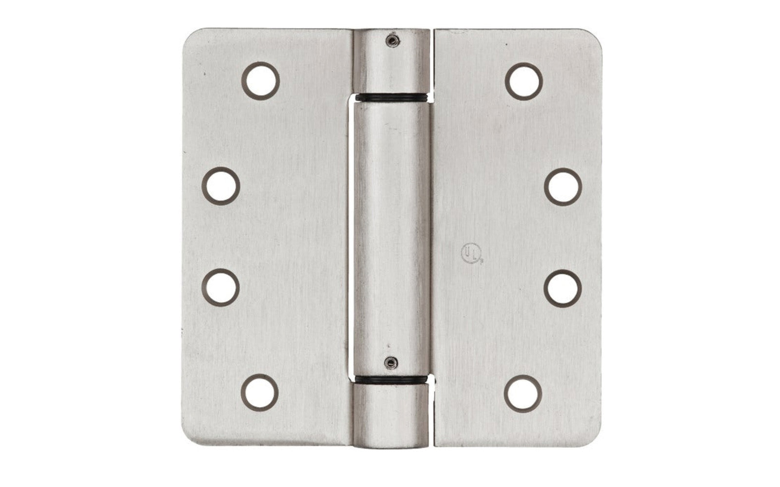 This 4" Satin Nickel Finish Spring Hinge is designed for hanging self-closing doors in basements, stairways, garages, & entrances, etc. Can be used in residential, commercial, & apartment buildings. Hinge is UL approved for fire doors. Closing speed is adjustable. Fits standard hinge cutout. 1/4" radius, round corner automatic door-closing spring hinge. Sold as a single hinge in pack.  National Hardware Model No. N350-868.