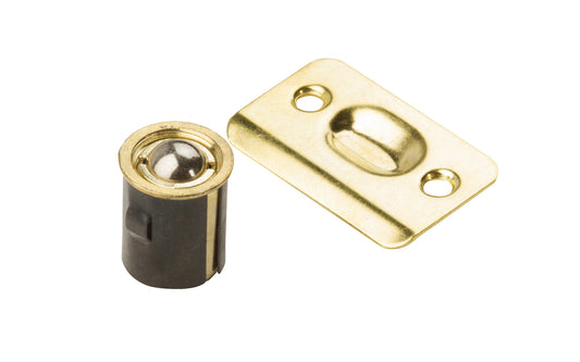 These Drive-In Ball Catches are for use in wood, metal closet or cabinet doors. Adjustable tension. Includes fasteners for quick & easy installation. Steel material. Made by National Hardware Mfg. Brass Finish 