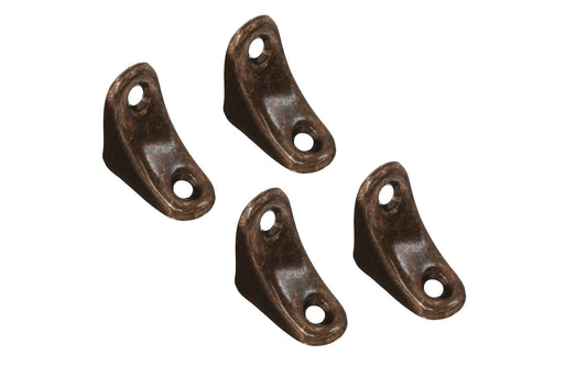 Antique Bronze Finish Chair Braces with smooth rounded edges. Excellent for many applications including chairs, tables, angle joints, shelves, cabinets, etc. Made of steel material with a antique bronze finish. Sold as 4 pack. Includes screws. National Hardware Model No. N176-347.