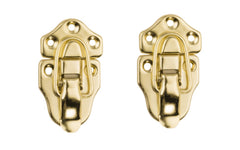 These draw catches are made of steel material with brass-plated finish. Latch for a tight secure closing. Surface mount. Use to secure trunks, chests, cases, tool boxes, & other items. 1-3/4" wide x 3-1/2" high. National Hardware Model No. N208-595. 038613208599