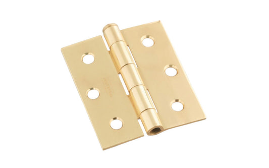 3" Solid Brass Screen / Storm Door Hinge. Button tip, loose pin, un-swaged, reversible hinge. Use full-surface, half-surface, half-mortise or for offset where door & jamb are not flush. Screw holes countersunk on both sides of each leaf. Size: 3" x 2-1/2". Includes flat head screws. National Hardware Model No. N220-053.