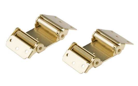 3" Double-Action Spring Hinges provides two way access for swinging doors. 2 Pack. The tight pin is adjustable to provide desired closing speed for a variety of swinging-door applications. Brass Finish on steel material. Sold as a pair of hinges in pack.  National Hardware Model No. N115-303. 038613115309
