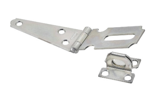 This 3" zinc-plated safety hasp is designed for regular or around-the-corner applications Three offset screw holes for added strength. Includes a rigid, non-swivel staple. Made of steel material with a zinc plated finish. National Hardware Model N129-577. 038613129573. Plated to prevent corrosion.