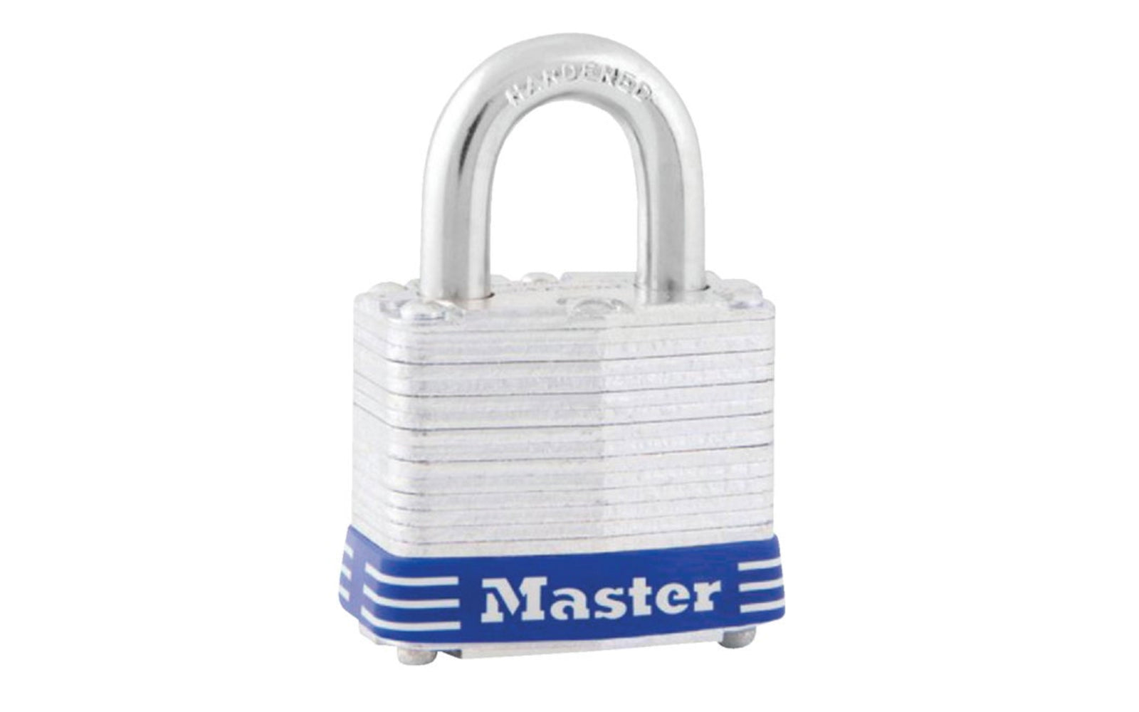 Master Lock 1-1/8" Padlock. 1-1/8" wide. 4-pin tumbler security. Tough, laminated, cadmium rustproofed steel case, nickel-plated shackle, 3/16" diameter. Shackle clearance: Vertical 9/16" horizontal 1/2". Removable key-change number for added security. Dual locking levers provide pry resistance. Patented guard plates and 4-pin cylinder to resist attempts at rapping and picking to open locking lever. Comes with 2 keys. Masterlock. 