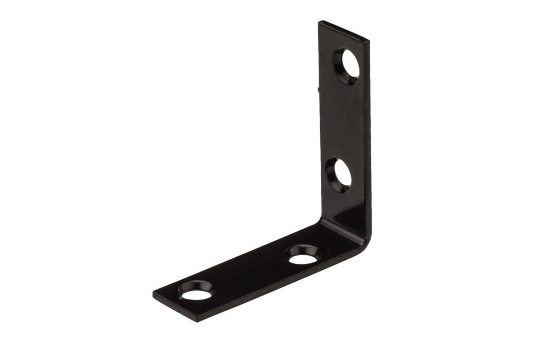 This 2" x 5/8" Black Finish Corner Brace is designed for furniture, countertops, shelving support, chests, cabinets. Great for repair of many items & other home, workshop, & industrial applications. Made of steel material with a black finish. Single corner brace. National Hardware Model No. N226-481. 886780014556