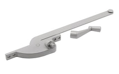 Left-Hand Teardrop Type Casement Operator. Made of Aluminum material. For metal casement window. 9" steel constructed arm. 5/16" spindle, mounts on 3-7/8" or 4-3/4" hole spacings. Contains 1 operator with matching crank handle & mounting screws. Made by Prime Line. 049793035028. Model H 3502.