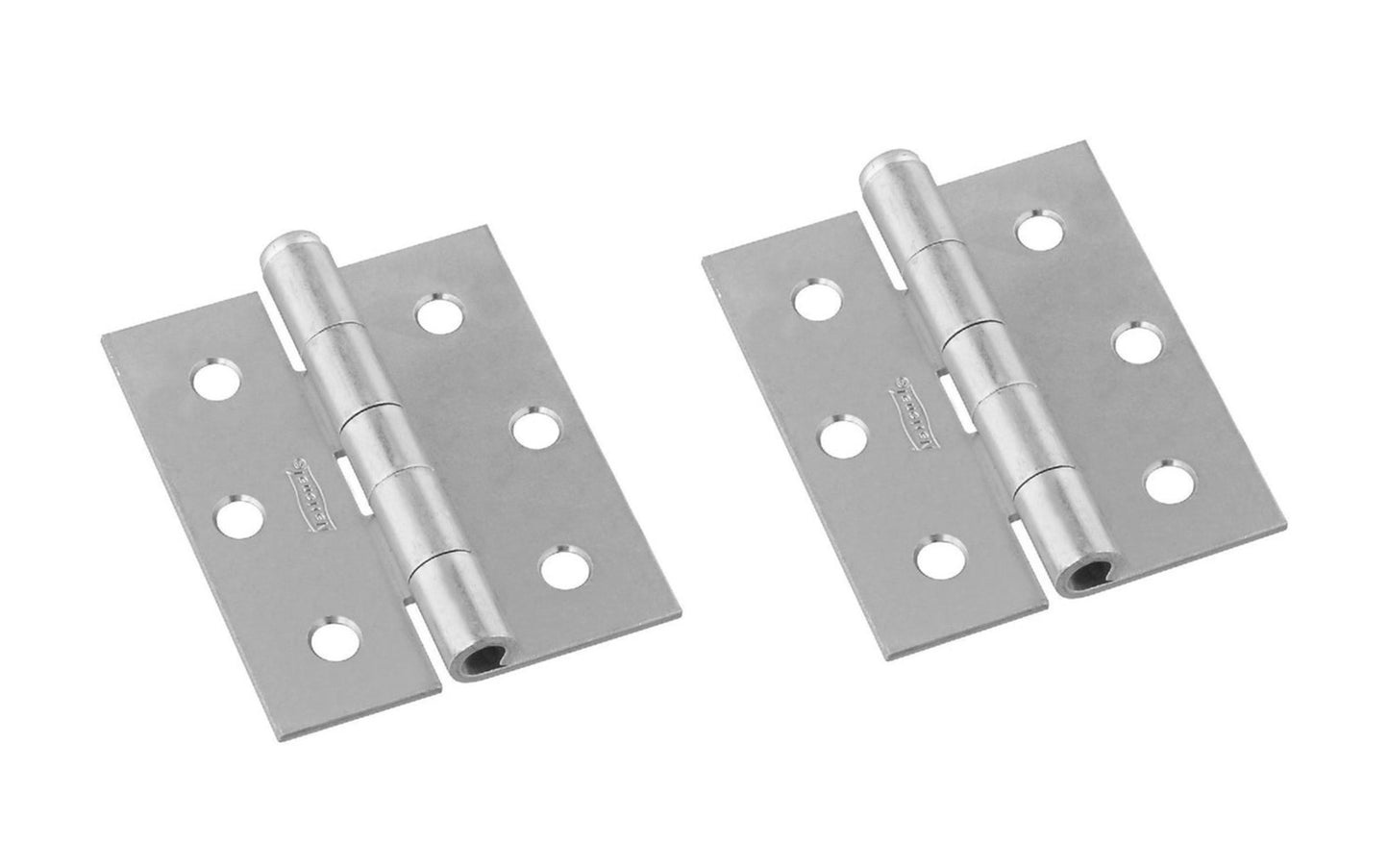 3" Zinc-Plated Screen / Storm Door Hinges sold in a 2 pack. Button tip, loose pin, un-swaged, reversible hinge. Use full-surface, half-surface, half-mortise or for offset where door & jamb are not flush. Screw holes countersunk on both sides of each leaf. Size: 3" x 2-1/2". Includes flat head screws. National Hardware Model No. N115-519.