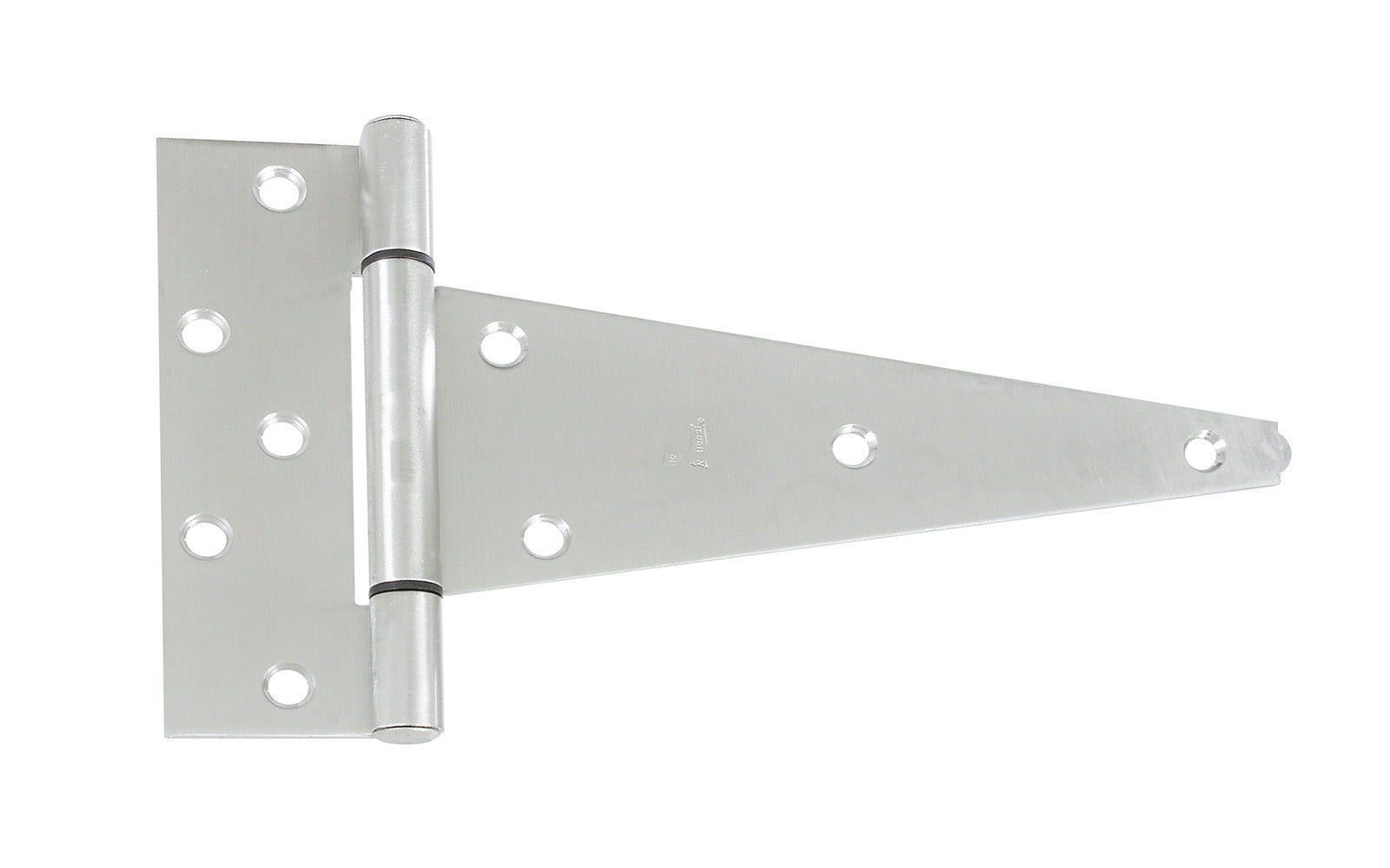 Heavy duty stainless T-hinge is for applications with wide mounting surfaces. Tight pin for right or left hand applications. Rust-resistant; ACQ safe - safe for use with premium woods like cedar & redwood. Bearing design eliminates metal-to-metal contact for smooth, quiet operation. Available in 4", 6", 8" & 10" sizes