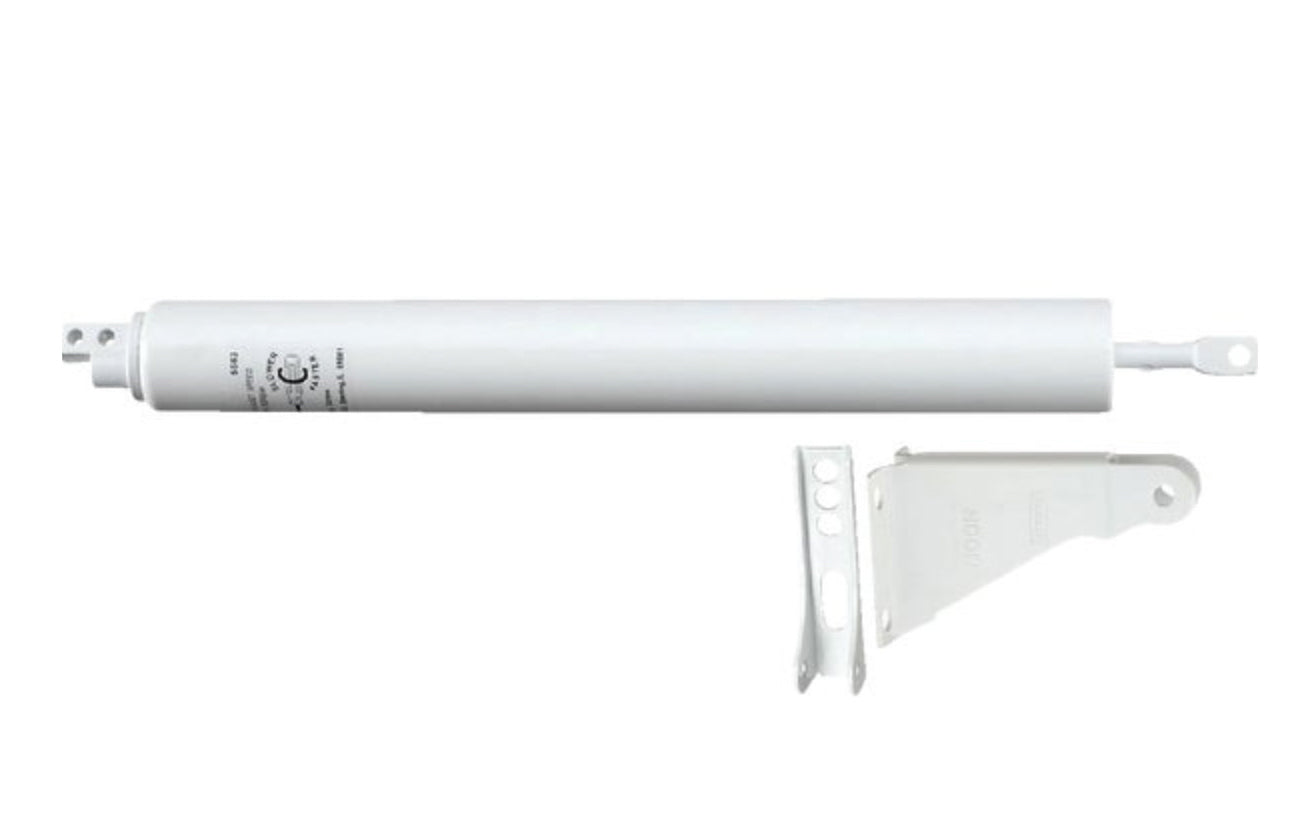 This door closer is designed for wood or metal screen and storm doors and other lightweight doors. Adjustable closing speed. Positive latching assures that the door completely shuts in the latch. Door will swing open approximately 90 deg. Made of steel. 1 per pack. Made by National Hardware. White Finish