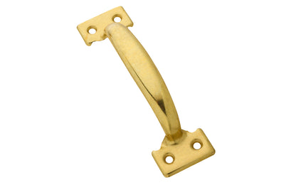 This brass-plated utility pull is designed for general use on drawers, doors, & a variety of other applications. Includes fasteners. Made of steel material with brass plated finish. Available 5-3/4" overall size & 6-1/2" overall sizes.