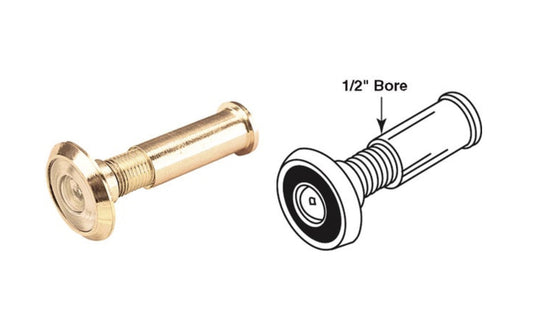 This Solid Brass 180° Angle Door Viewer allows a user to identify visitors from the security of a locked door. Viewer adjusts to fit doors from 1-3/8" to 2" thick. Offers 180 degree lens angle for wide viewing. Requires 1/2" hole. Defender Security Model No. U 9892. 