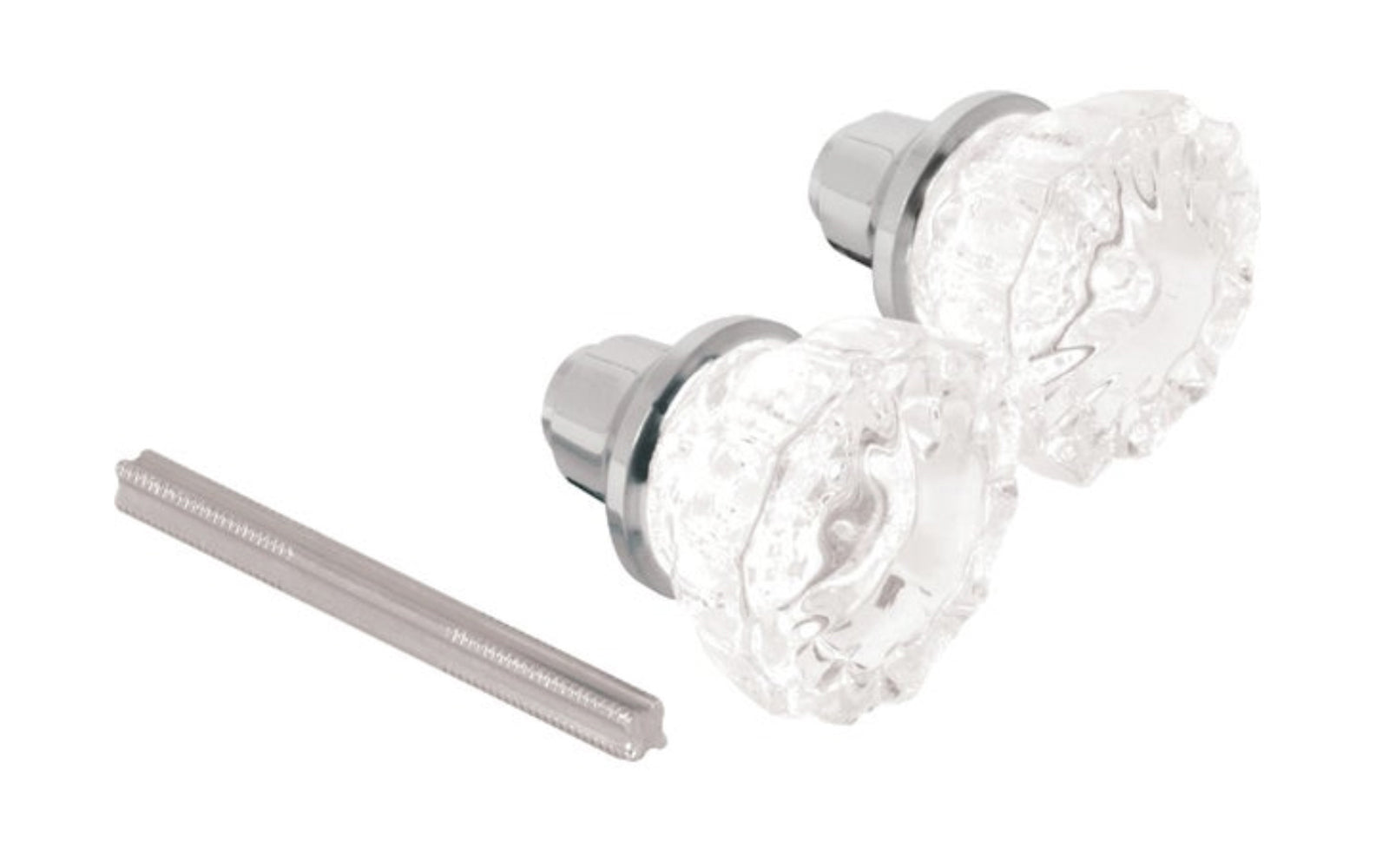 A basic & economy glass doorknob set with lacquered satin nickel finish. 2