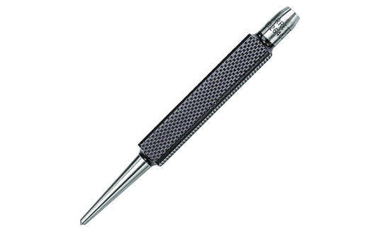 The Starrett 264 Center Punch has a square knurled grip & will not roll when laid down. 3/32" Size. The punch is hardened & properly tempered. The tip is accurately centered & ground at the proper angle to give maximum service. 3-3/4" Length. Model  264C.  Made in USA.